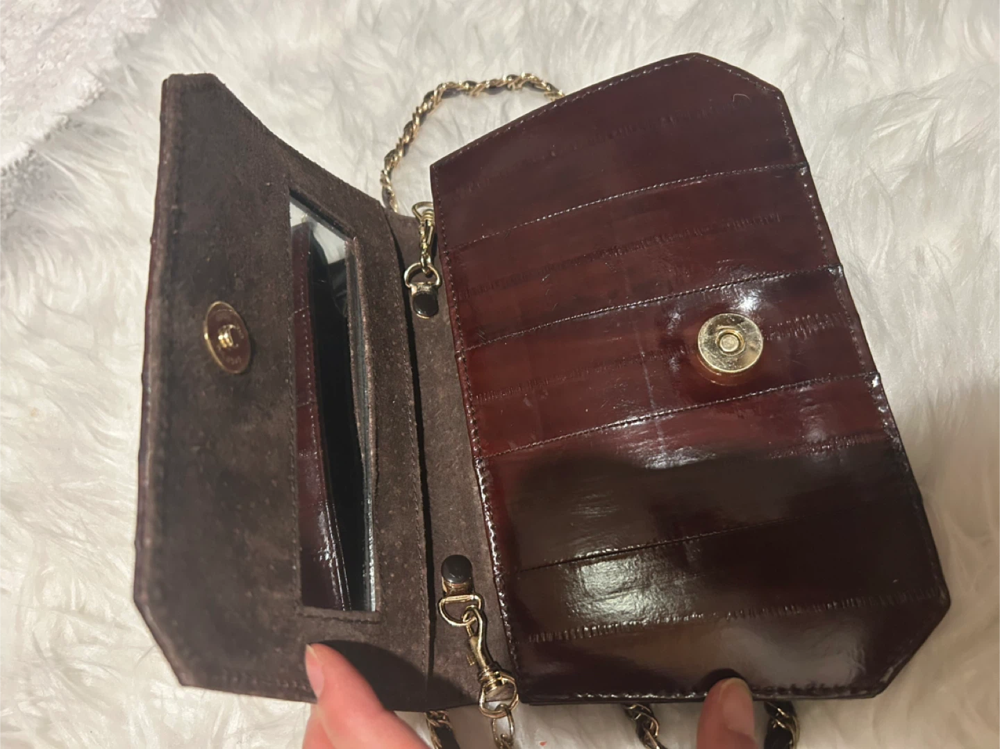 Burgundy Genuine EEL Leather Clutch Purse with Chain Strap - photo 3