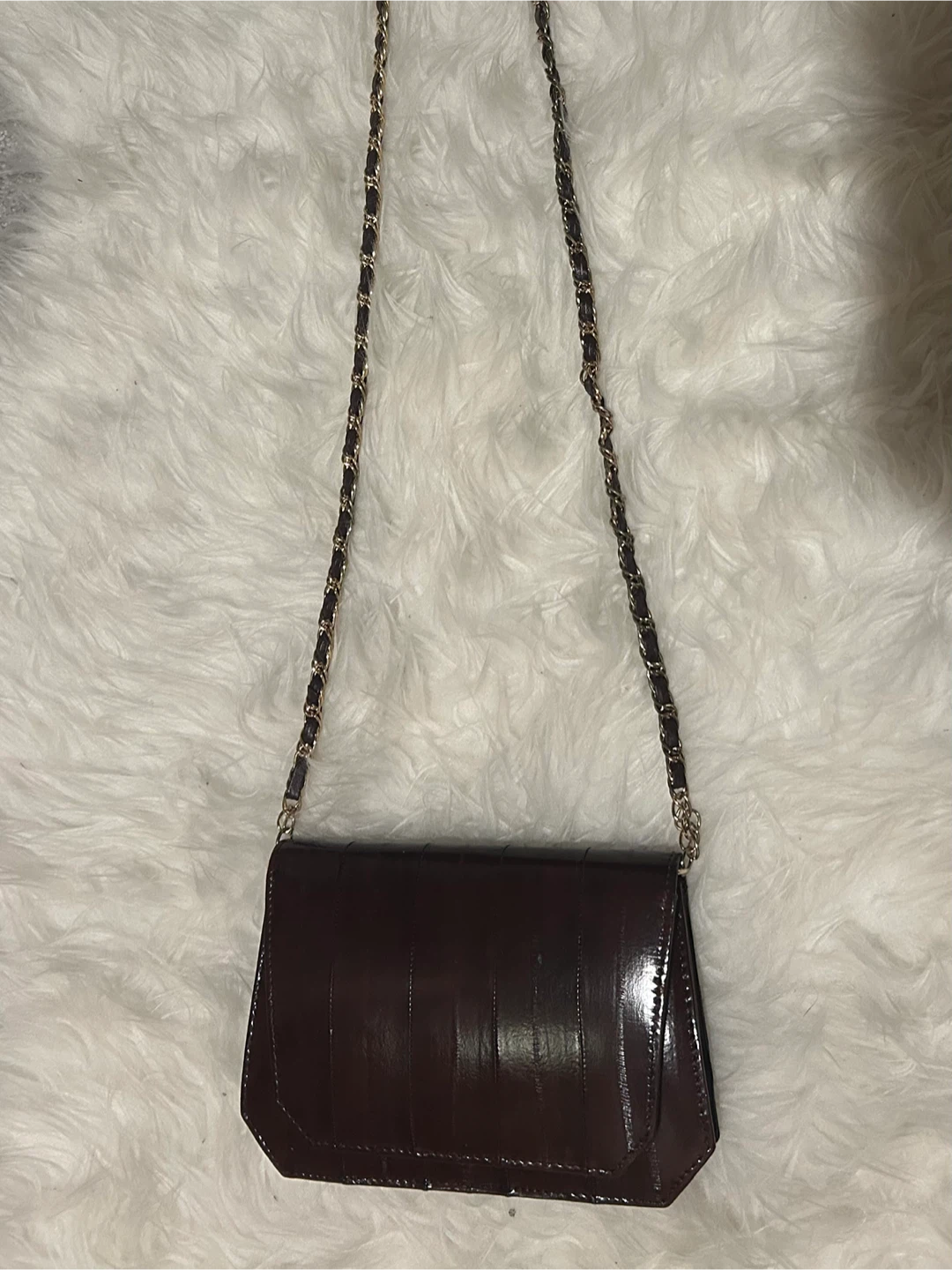 Burgundy Genuine EEL Leather Clutch Purse with Chain Strap