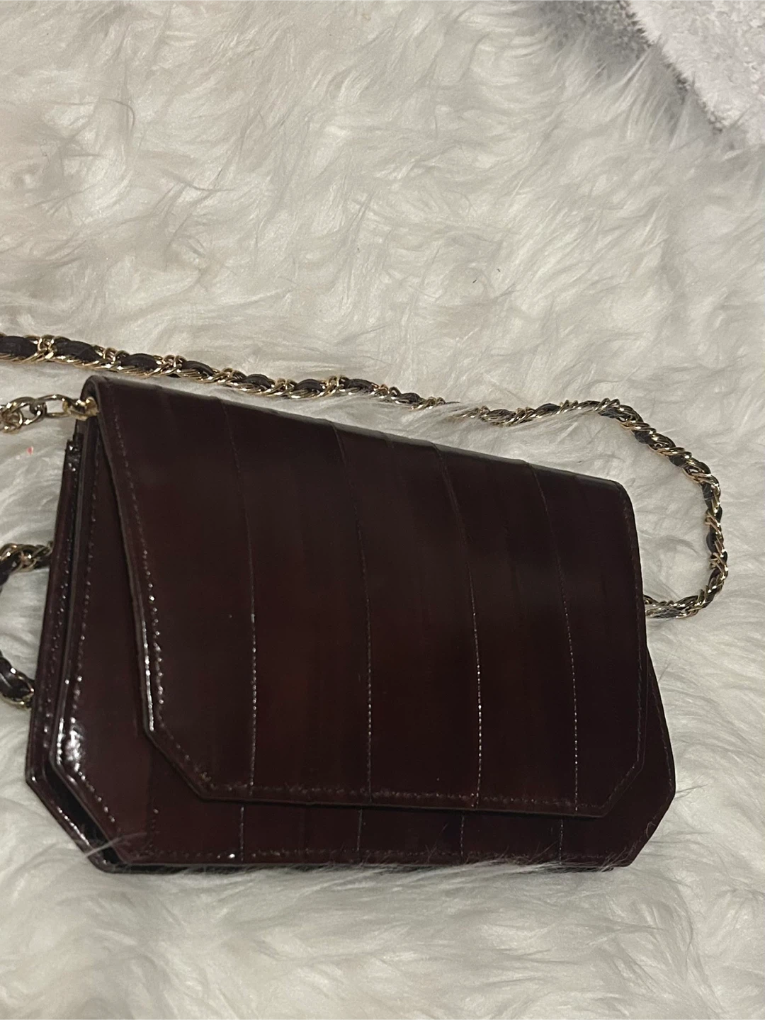 Burgundy Genuine EEL Leather Clutch Purse with Chain Strap - photo 2