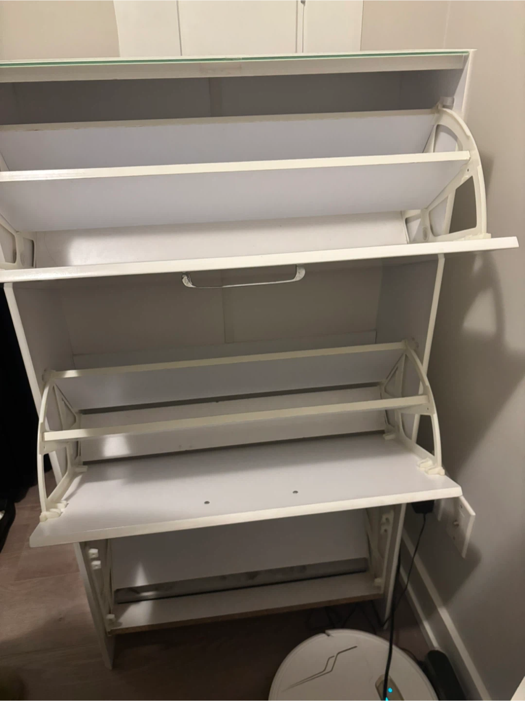 White 2-Tier Shoe Cabinet with Glass Top - photo 2