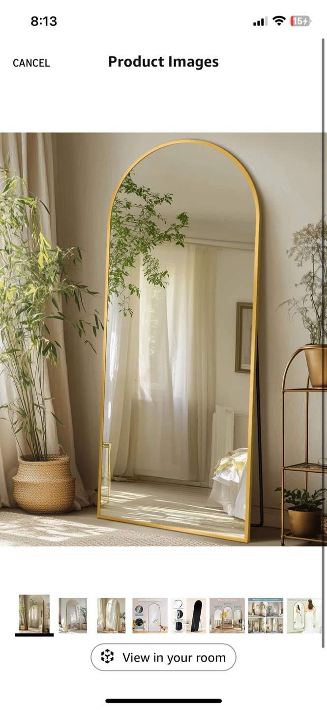 Arched Full Length Mirror with Gold Frame
