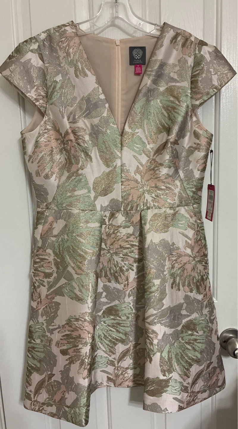 New Vince Camuto Jacquard Metallic Fit and Flare Dress Size 10 - photo 2