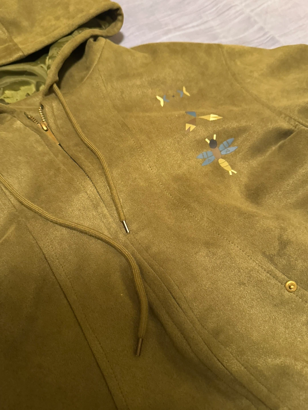 Embroidered Olive Green Hooded Zip-Up - photo 2