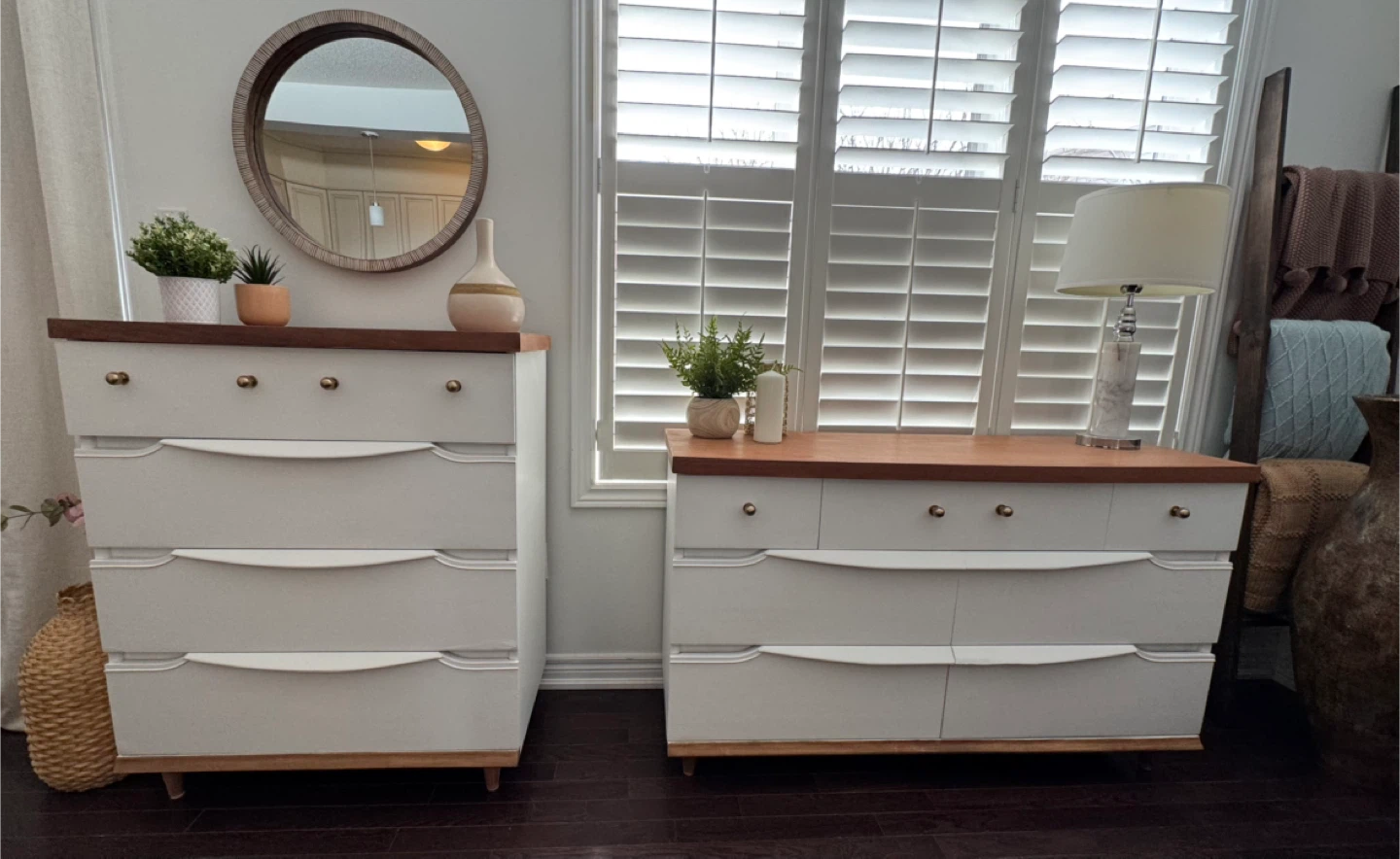 Refinished Mid-Century Solid Wood Dresser Set- Matching Pair