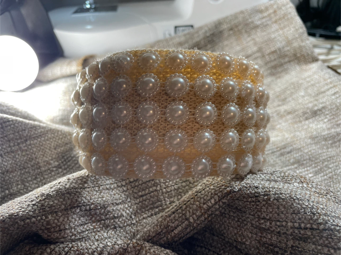 White Satin Headband with Flower. and Pearls - photo 4
