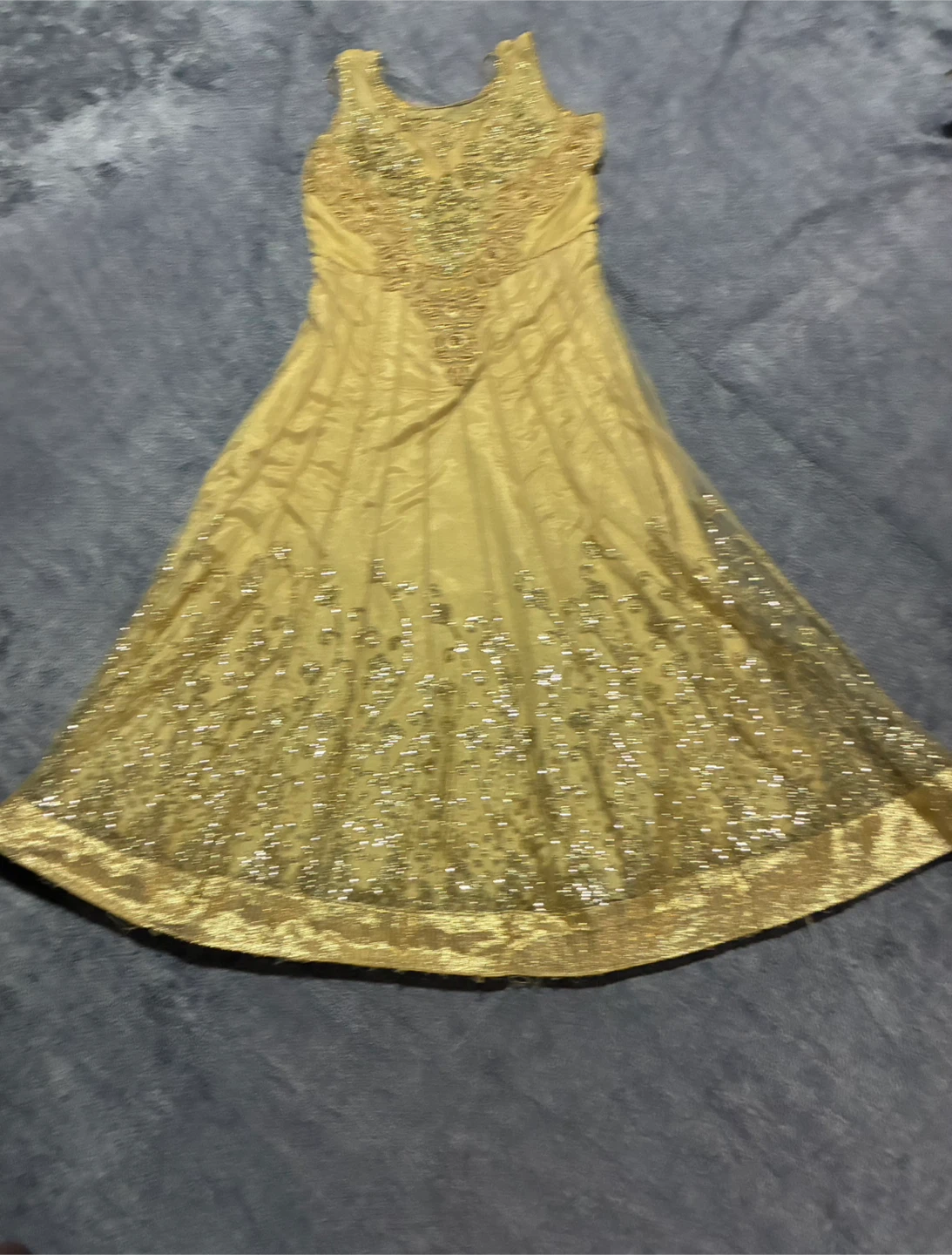 Gold Embellished long anarkali top with chudidar and duppata Set