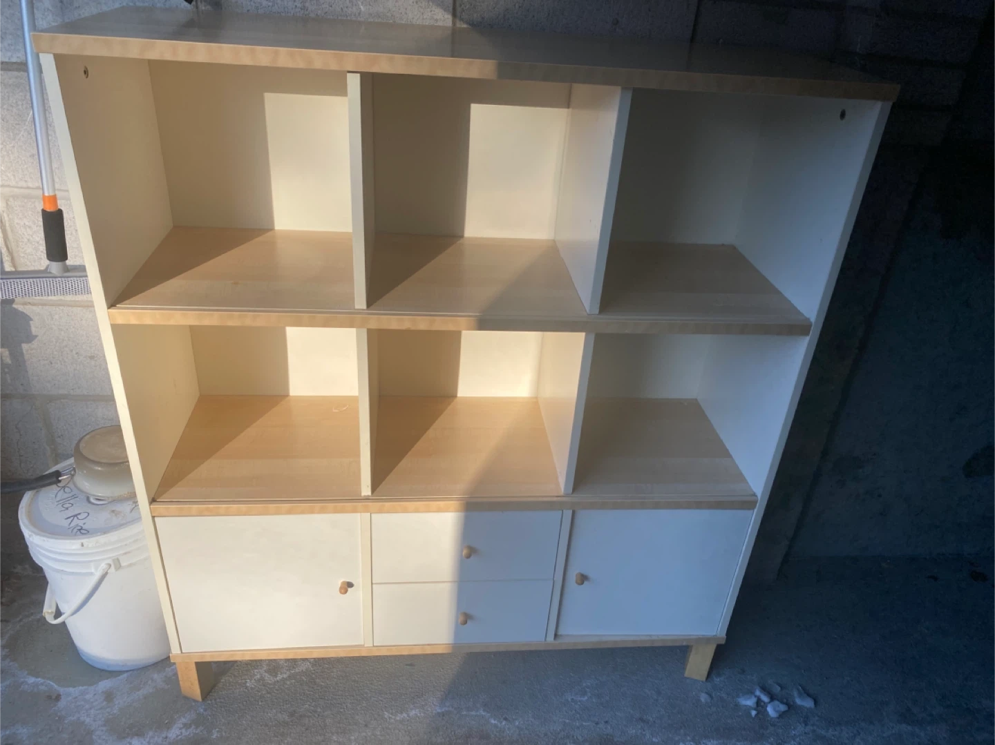 White and Wood Bookshelf with Cabinet Doors