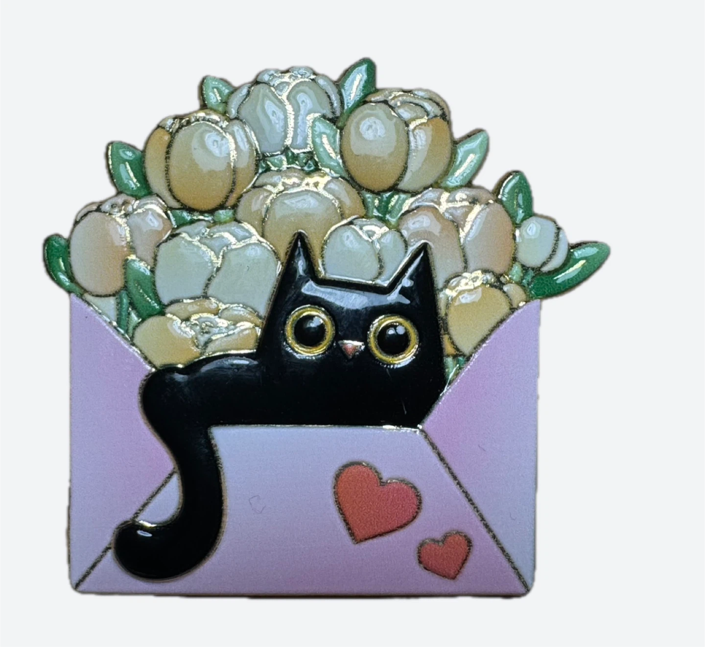 Enamel Pin - Black Cat in Envelope with Flowers