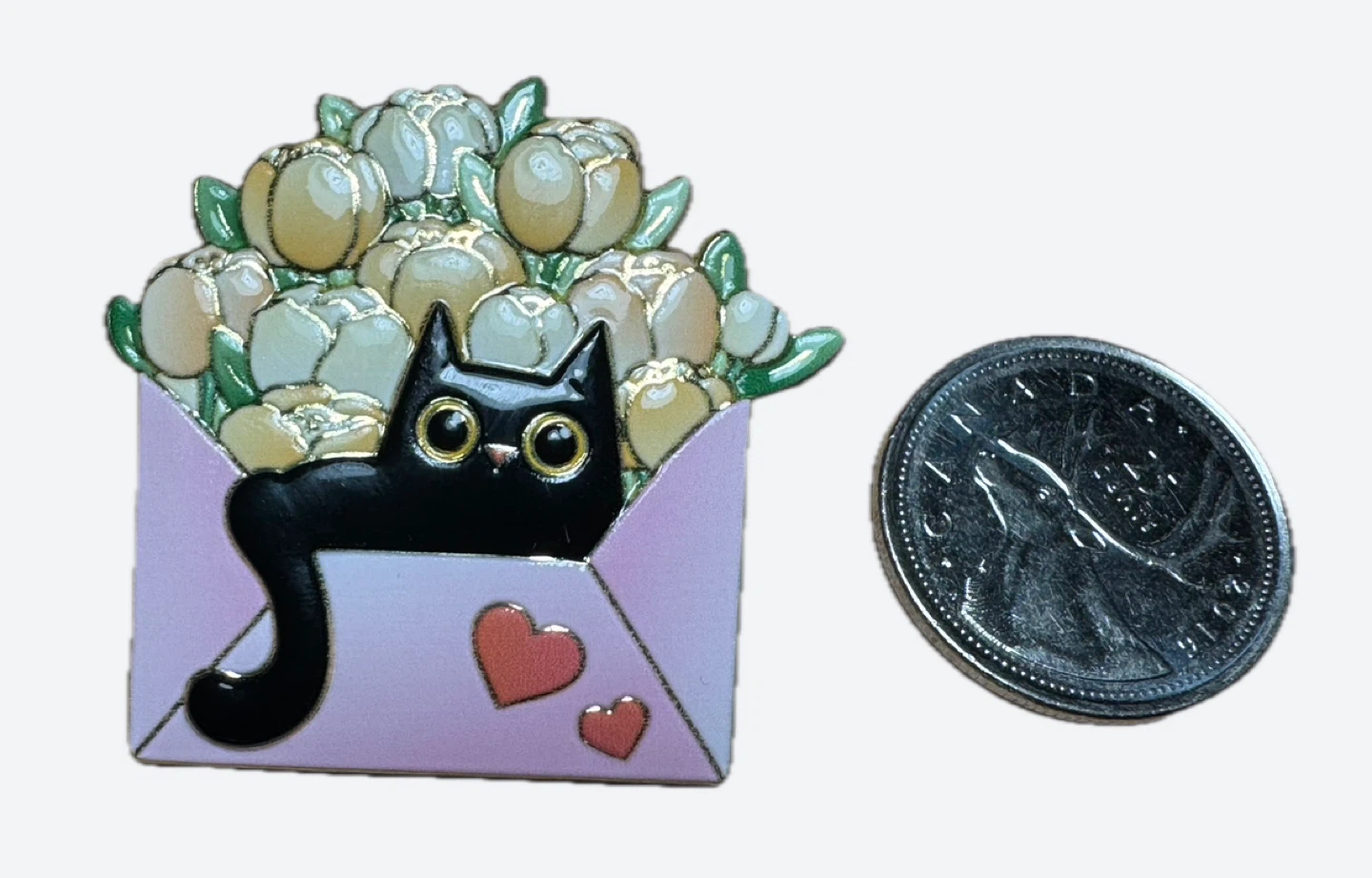 Enamel Pin - Black Cat in Envelope with Flowers - photo 2