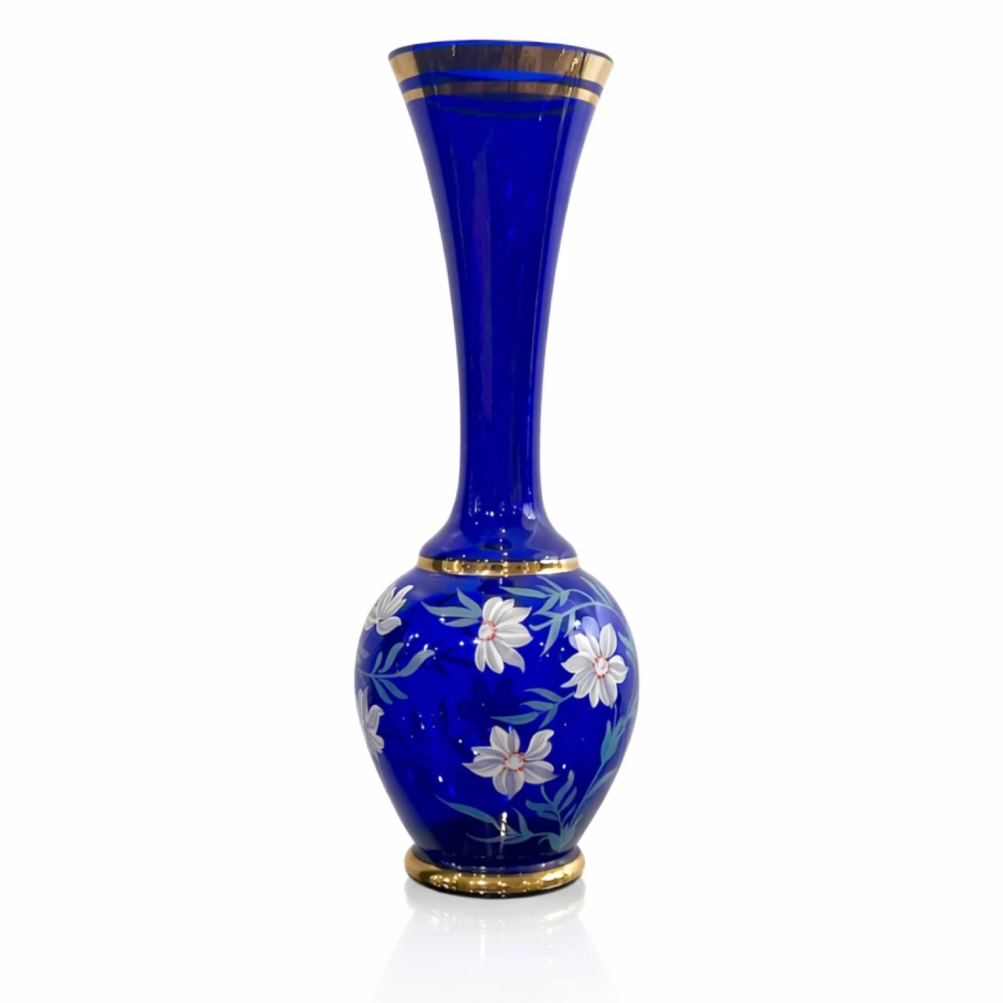 Cobalt Blue Gilt Glass Vase, Hand-Painted Enamel - photo 2