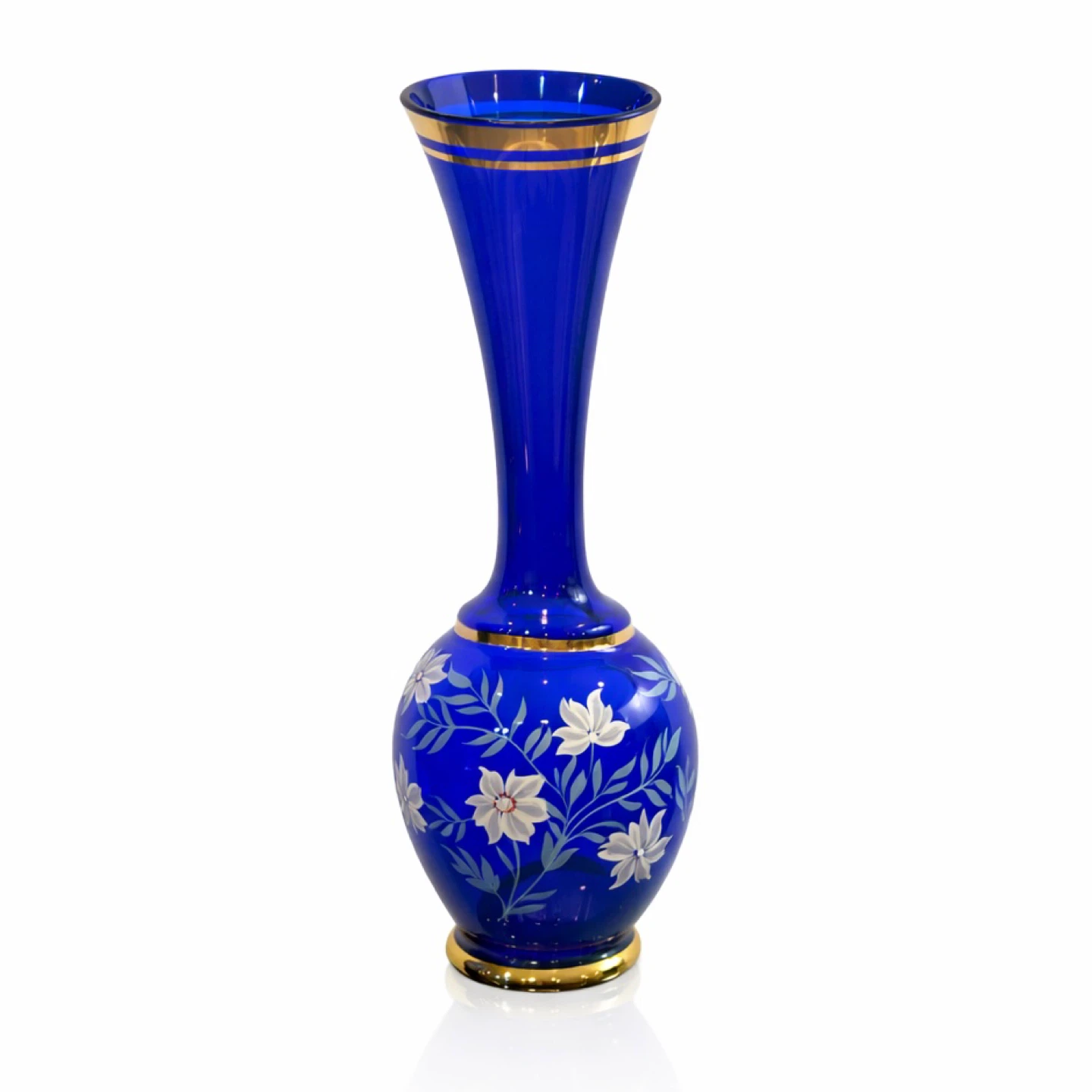 Cobalt Blue Gilt Glass Vase, Hand-Painted Enamel