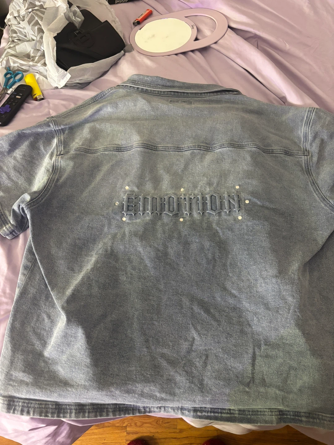 RHUDE Denim Shirt with Rhinestones