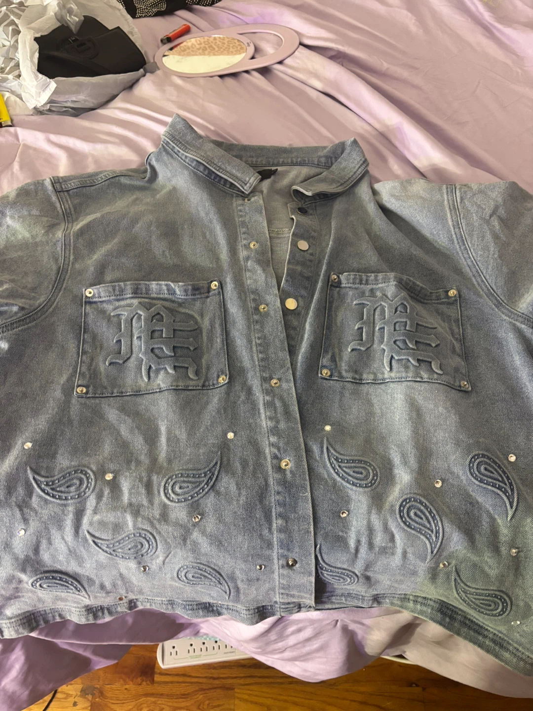RHUDE Denim Shirt with Rhinestones - photo 2