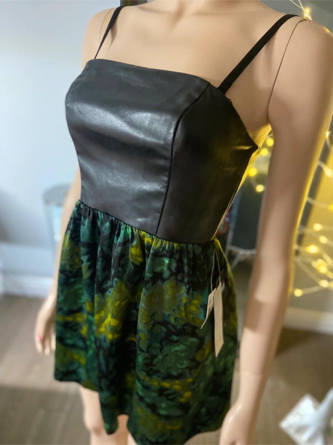 NWT Kenzie Faux Leather & Green Tie-Dye Mini Dress 4