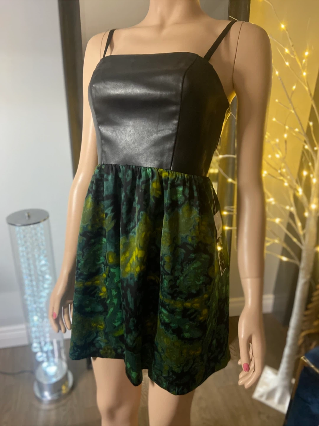 NWT Kenzie Faux Leather & Green Tie-Dye Mini Dress 4 - photo 2