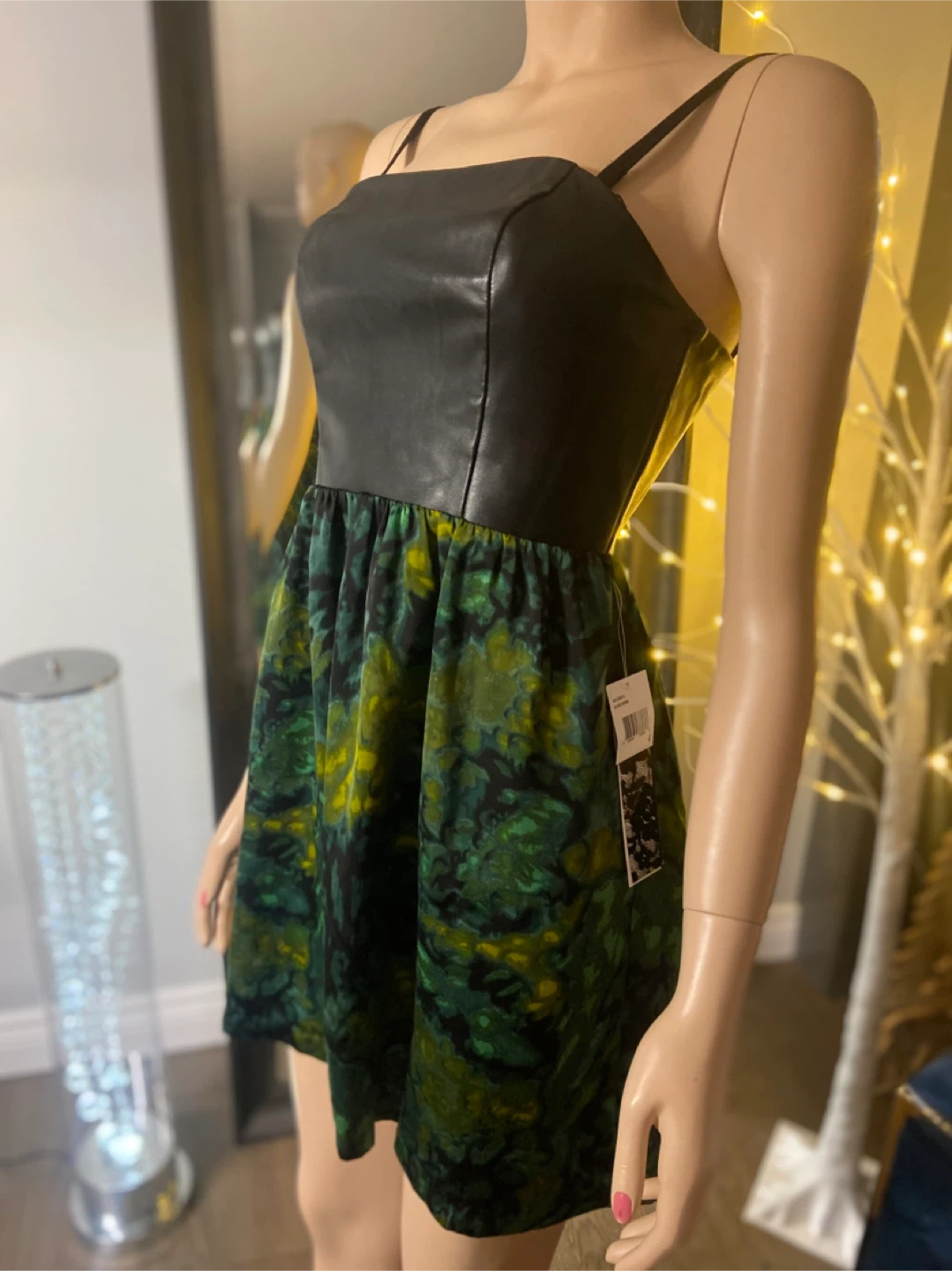 NWT Kenzie Faux Leather & Green Tie-Dye Mini Dress 4 - photo 3