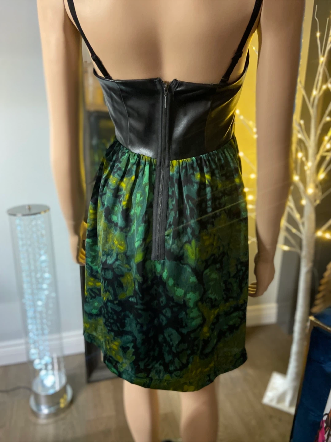 NWT Kenzie Faux Leather & Green Tie-Dye Mini Dress 4 - photo 5