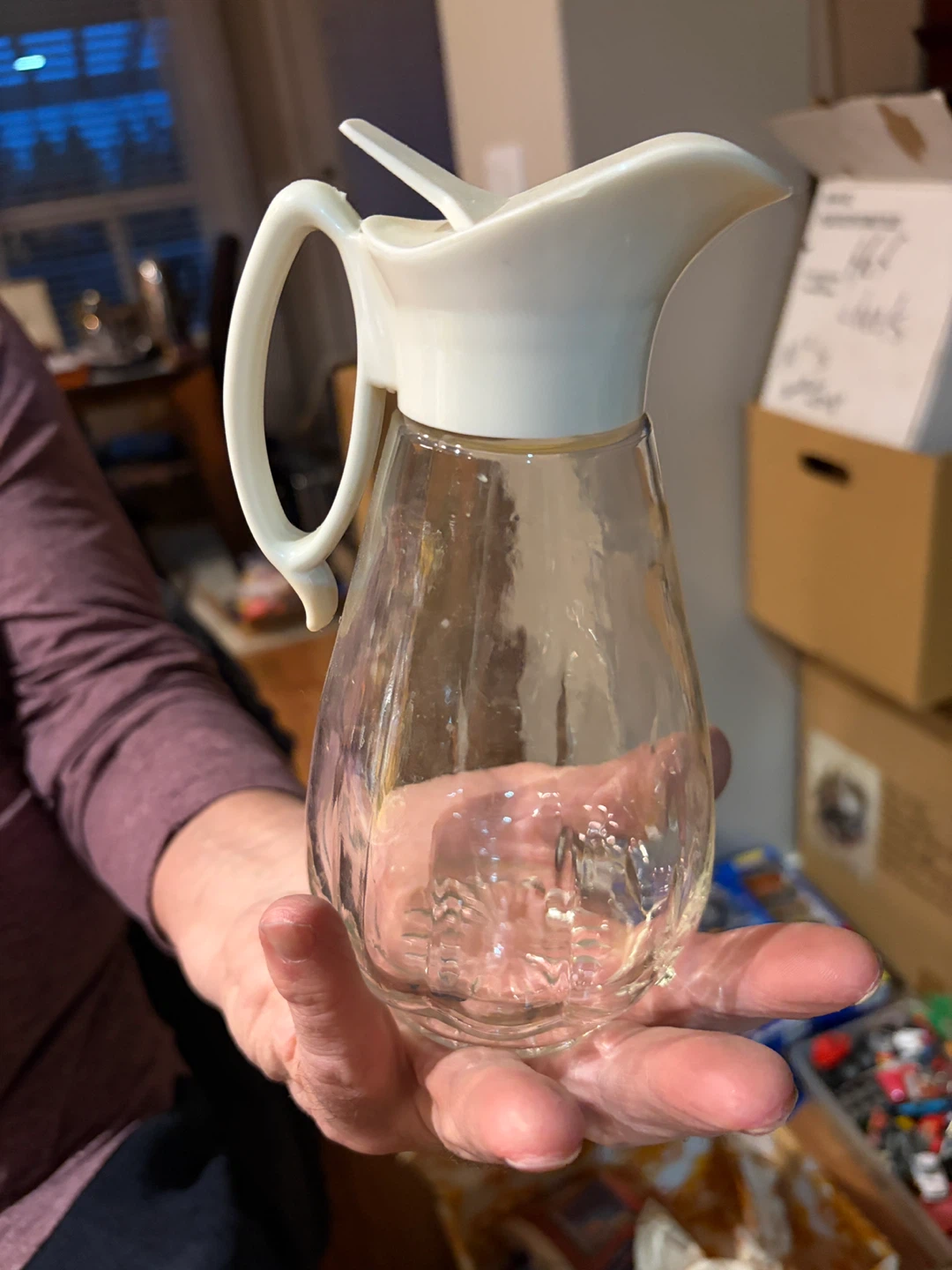 Glass Syrup Dispenser with White Lid and Spout