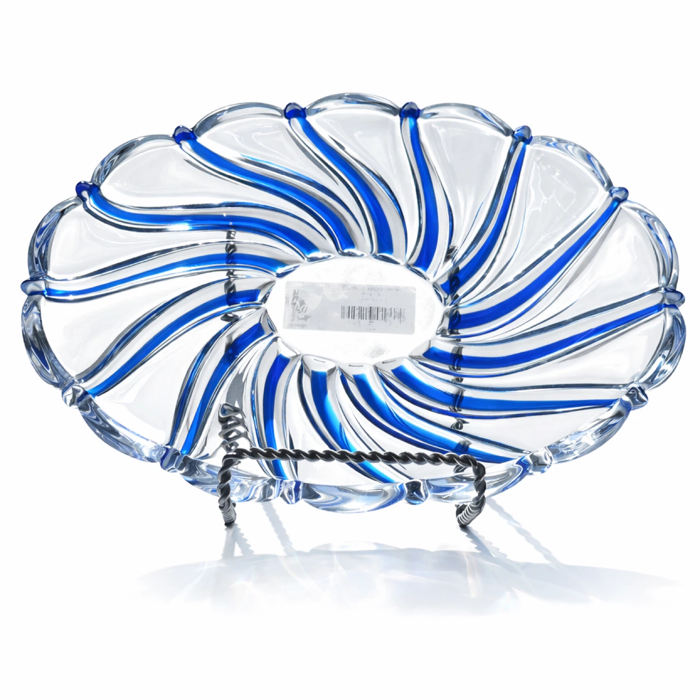 Mikasa Crystal Blue Swirl Art Glass Bowl, Modernist Design
