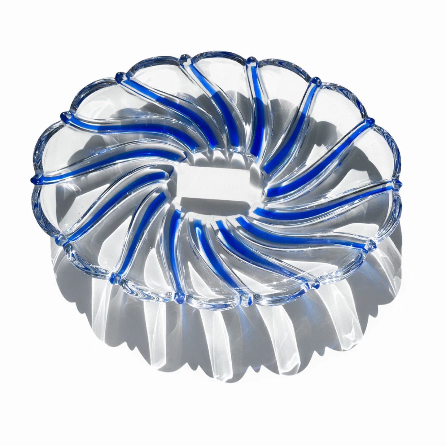 Mikasa Crystal Blue Swirl Art Glass Bowl, Modernist Design - photo 4
