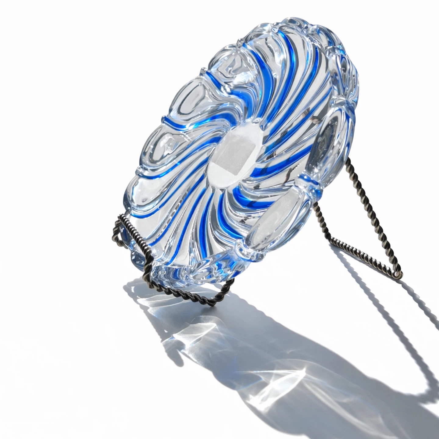 Mikasa Crystal Blue Swirl Art Glass Bowl, Modernist Design - photo 2