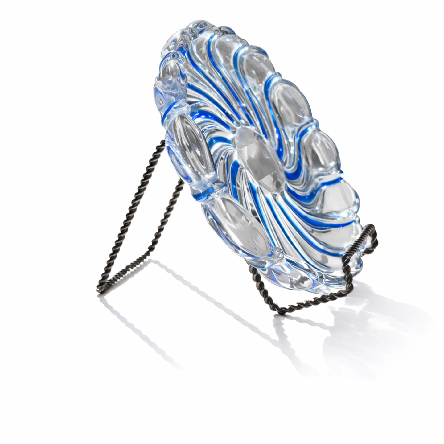 Mikasa Crystal Blue Swirl Art Glass Bowl, Modernist Design - photo 3