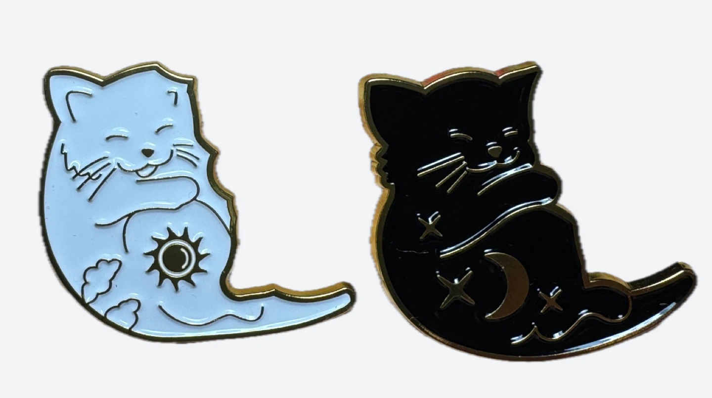Yin Yang Cat BFF Enamel Pin set - photo 3