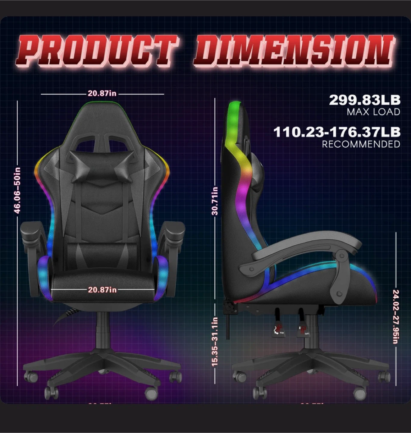 Black BGZZIA Gaming Chair with RGB Lighting - photo 3