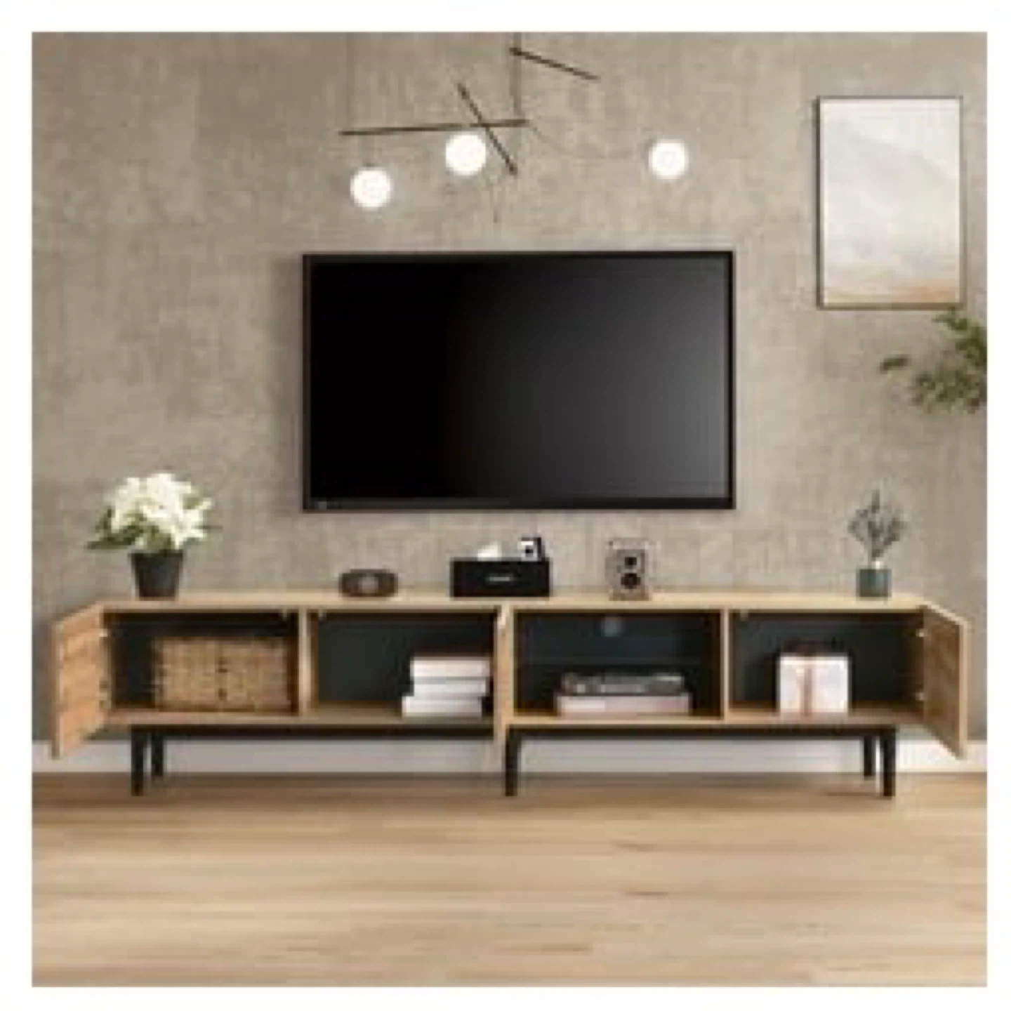 Modern Wood TV Stand with Storage