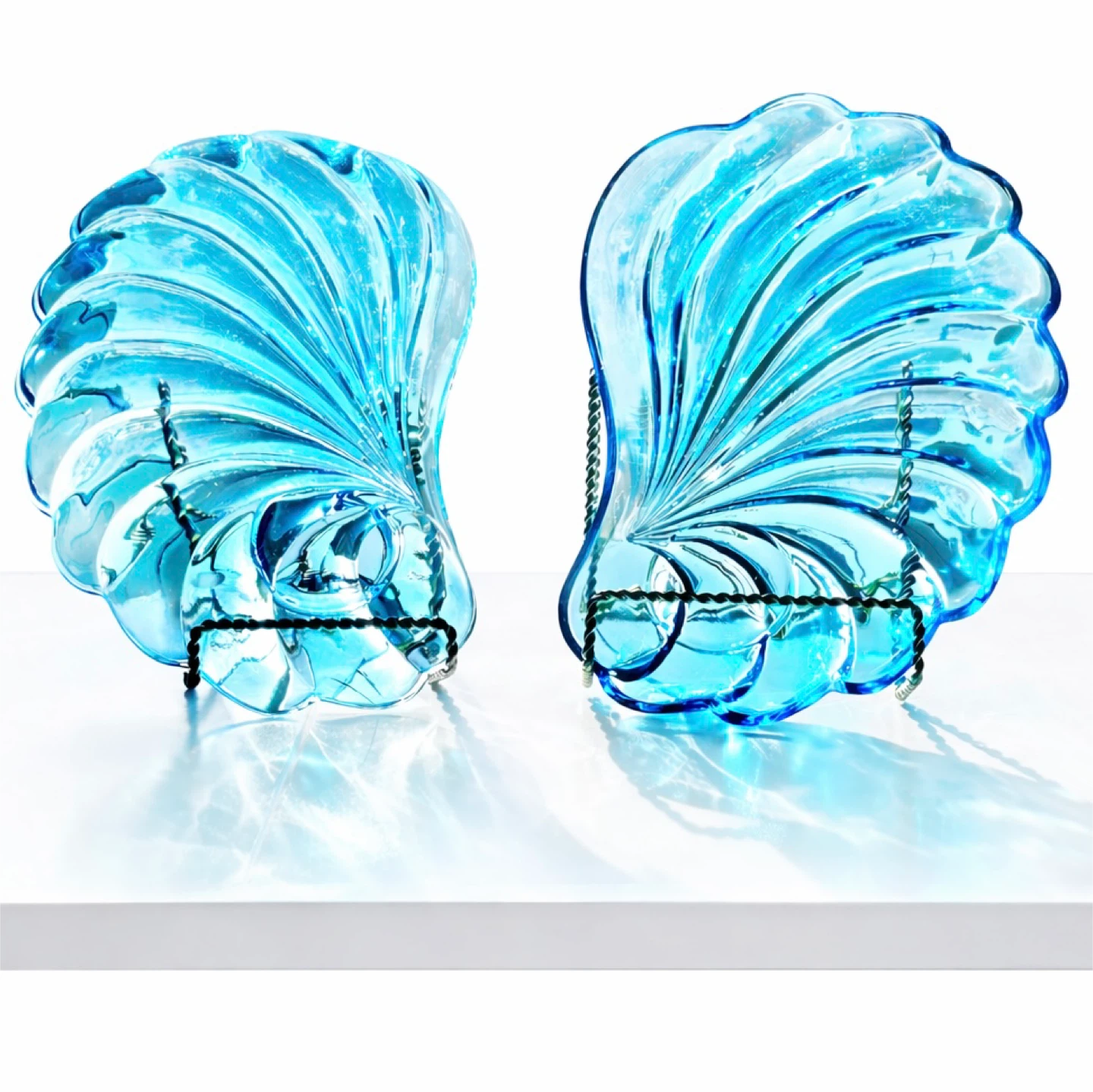 Shell Aqua Pressed Glass Dishes, Manganese Glow, 1960s