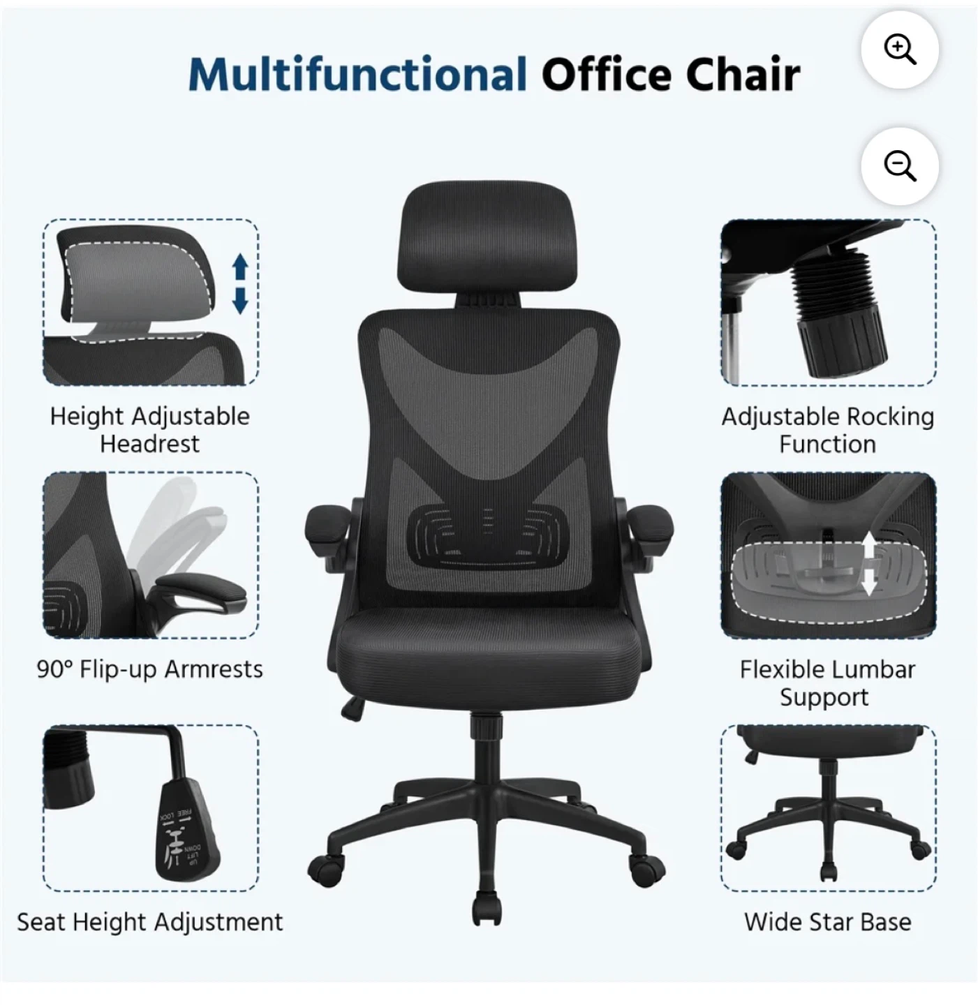 Multifunctional Office Chair - Black Mesh Ergonomic - photo 2