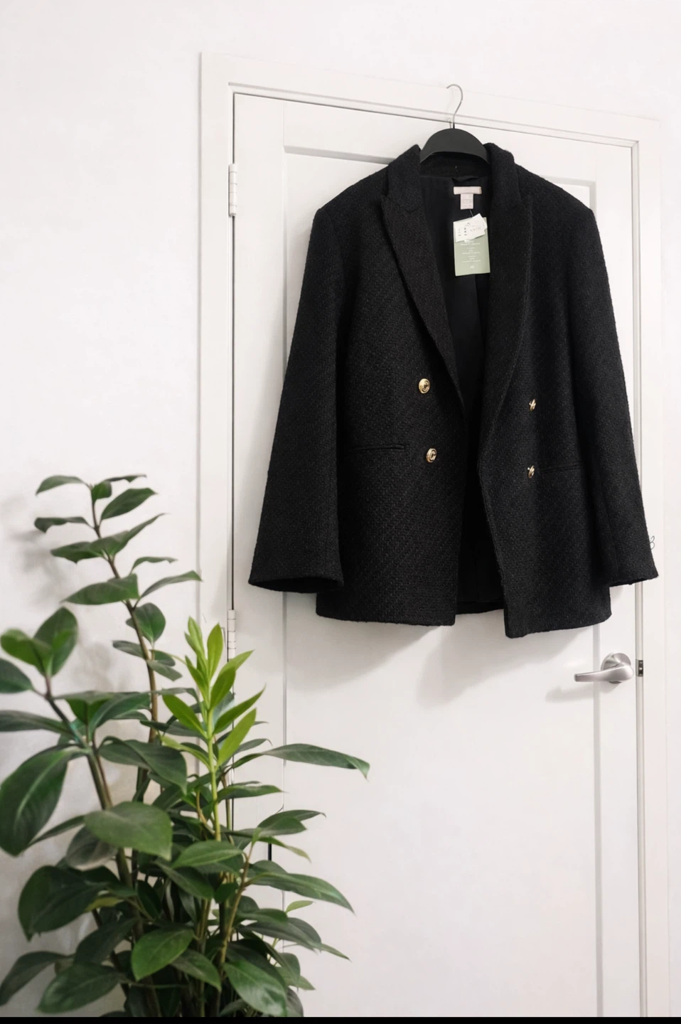 H&M Black Textured Weave Double-Breasted Jacket