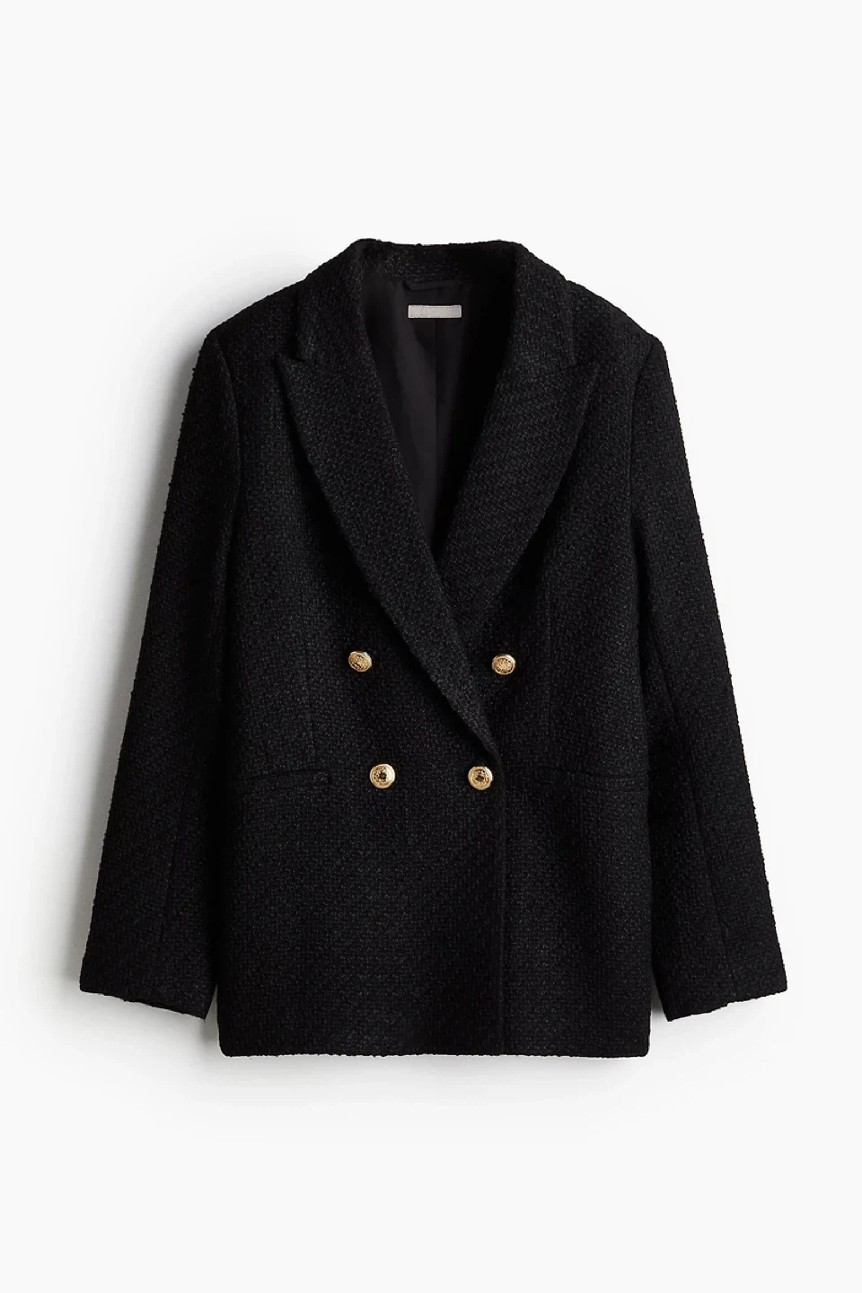 H&M Black Textured Weave Double-Breasted Jacket - photo 2