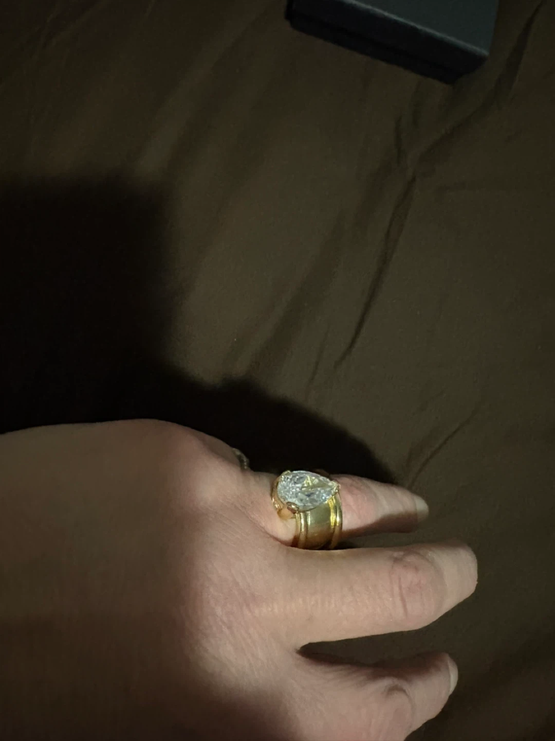 Gold-tone Ring with Pear-shaped Crystal - photo 2