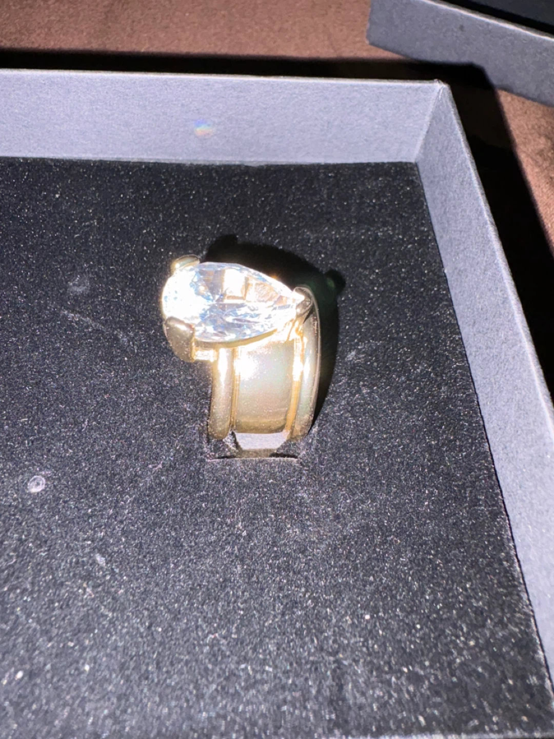 Gold-tone Ring with Pear-shaped Crystal
