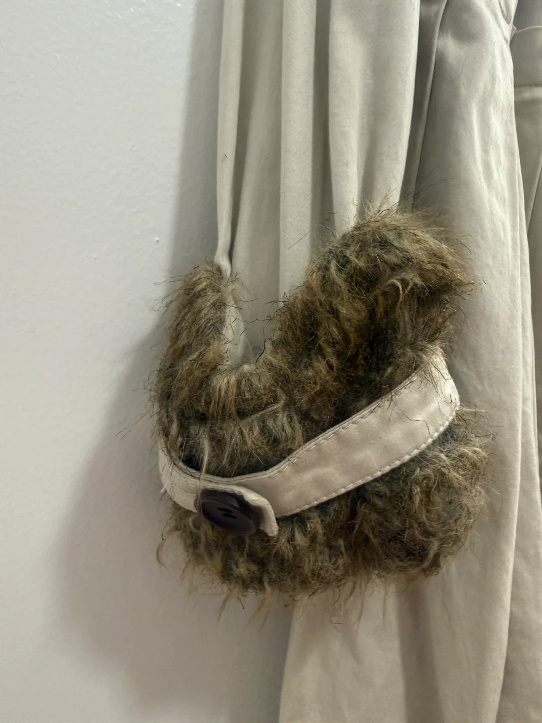 Beige Double-Breasted Trench Coat with Faux Fur Cuffs - photo 2
