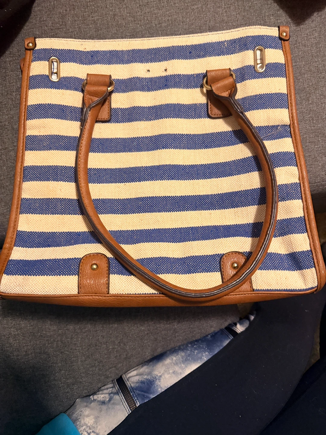 Striped Tote Bag with Faux Leather Trim🏆
