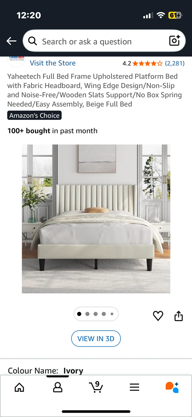 Full Size Upholstered Platform Bed Frame - Ivory