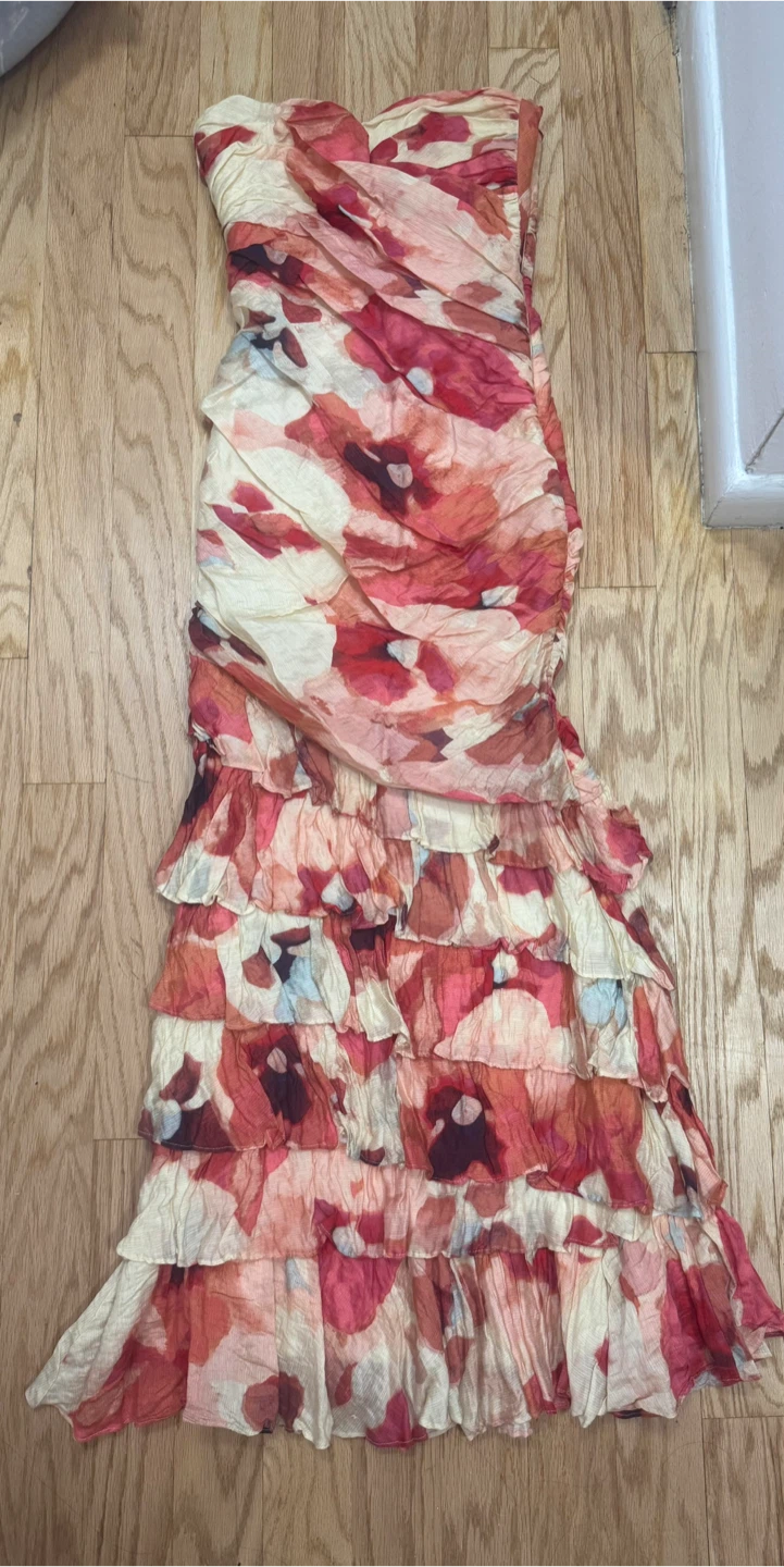Floral Ruffle Strapless Dress Size S