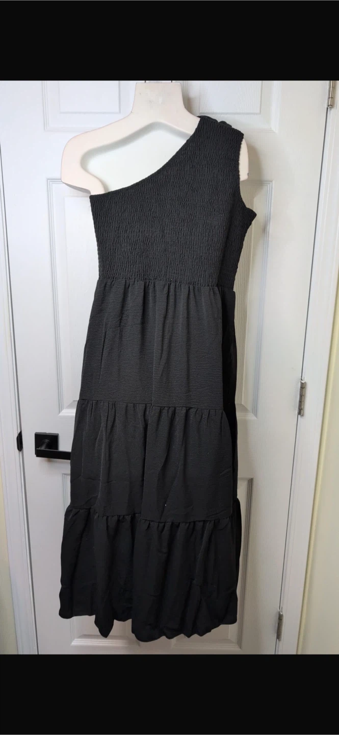 NEW! S.DEER Black One-Shoulder Tiered Maxi Dress - Size XL - photo 4