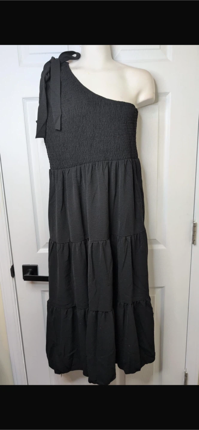 NEW! S.DEER Black One-Shoulder Tiered Maxi Dress - Size XL - photo 2