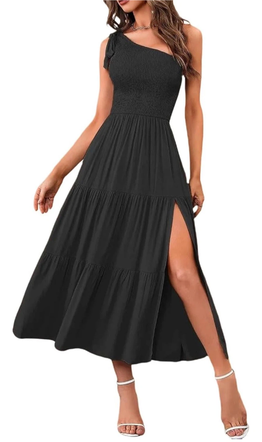 NEW! S.DEER Black One-Shoulder Tiered Maxi Dress - Size XL