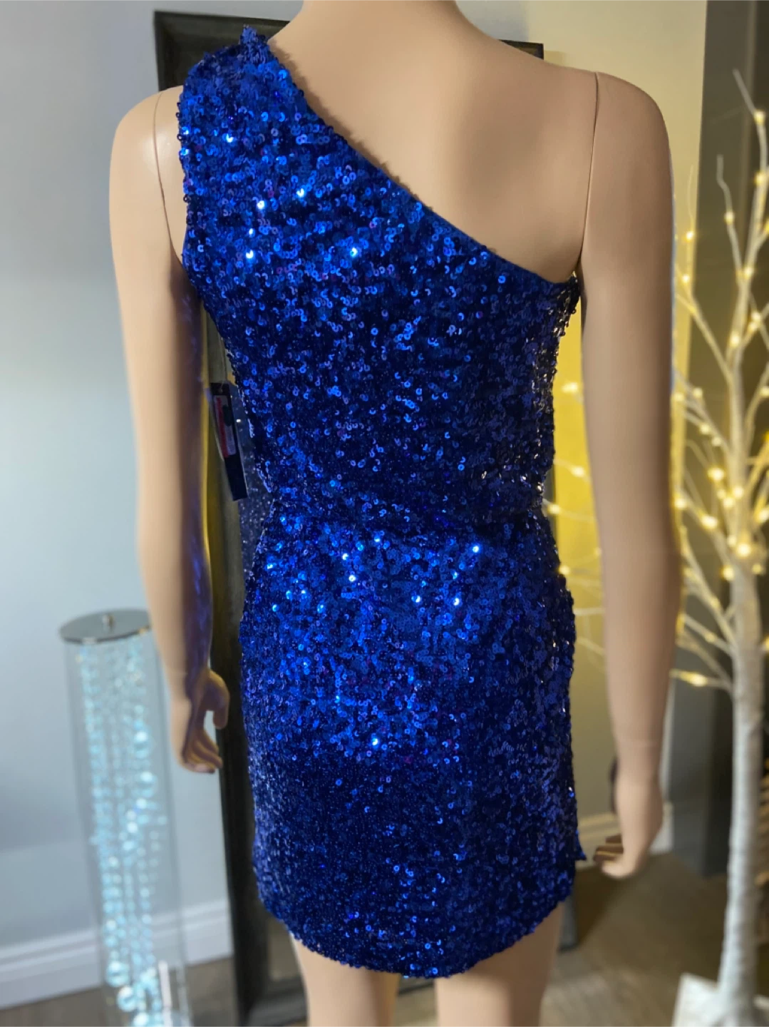 NWT: AQUA Sparkly Sequin Blue One-Shoulder Dress 0 - photo 4