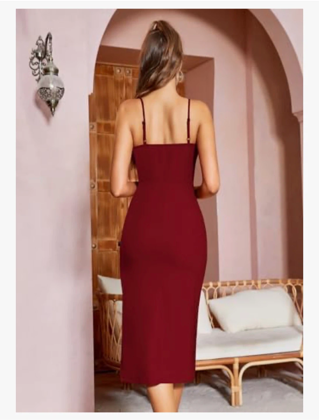 NEW! Missufe Elegant Bodycon Spaghetti Strap Burgundy Wrap Dress - photo 5