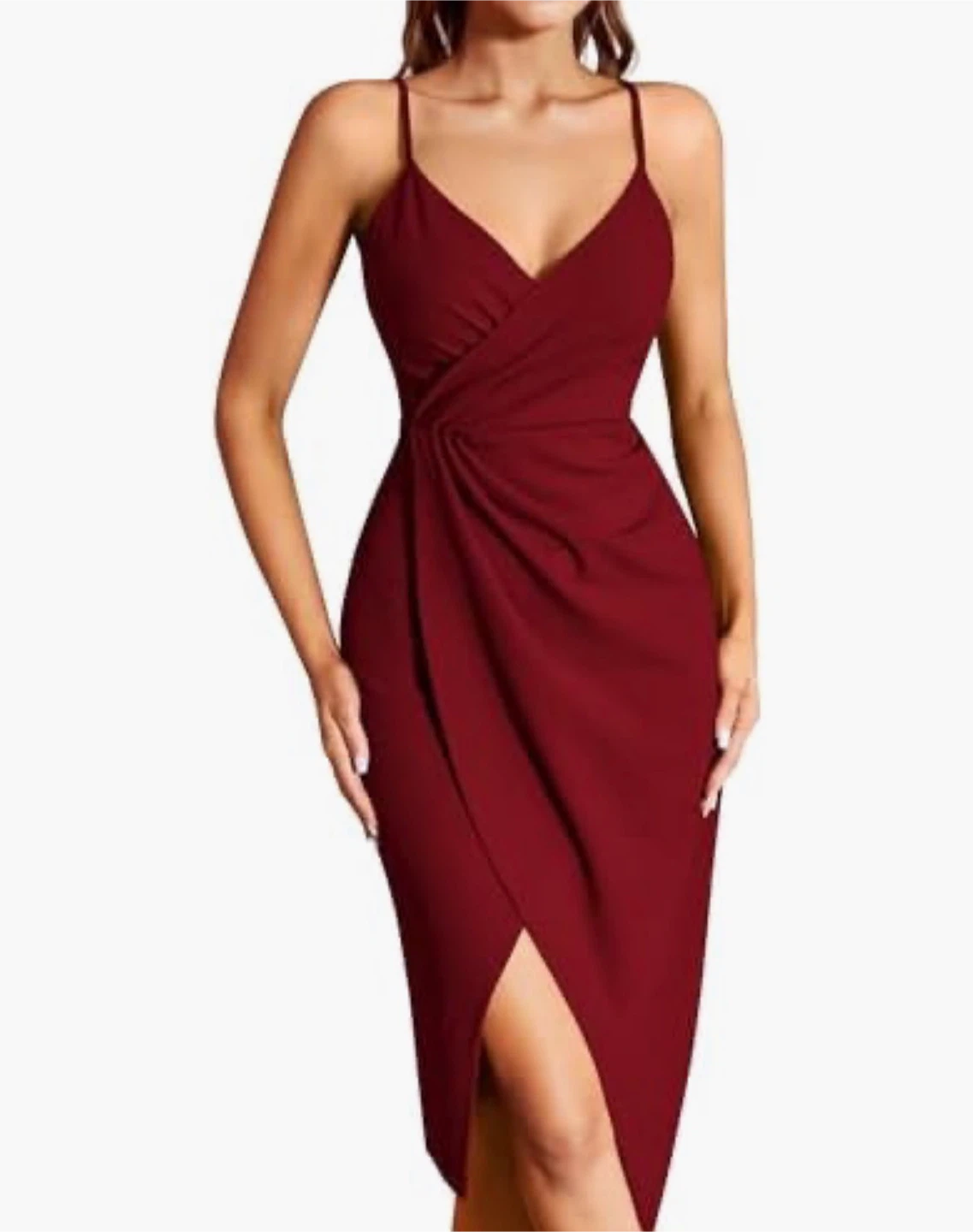 NEW! Missufe Elegant Bodycon Spaghetti Strap Burgundy Wrap Dress