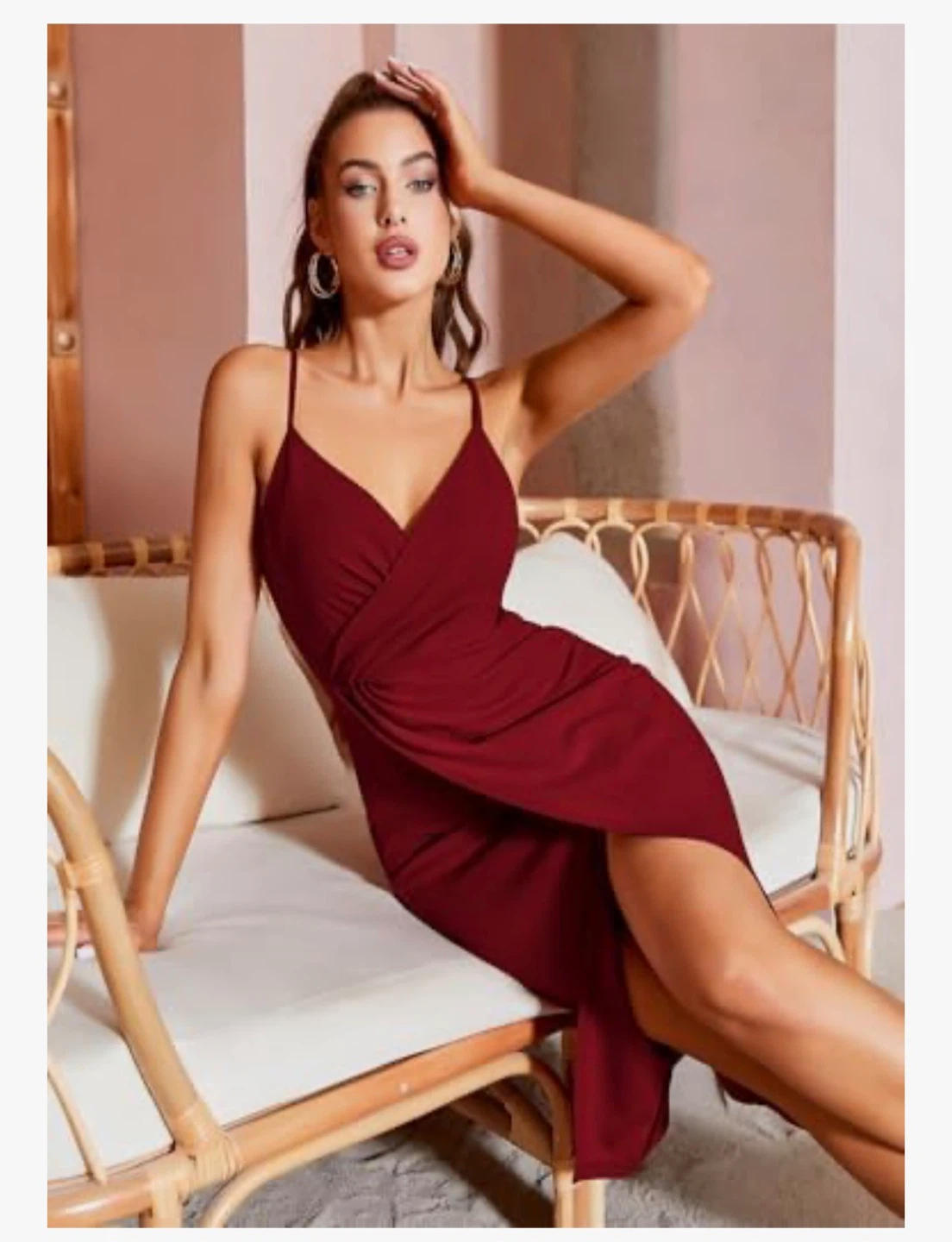 NEW! Missufe Elegant Bodycon Spaghetti Strap Burgundy Wrap Dress - photo 4
