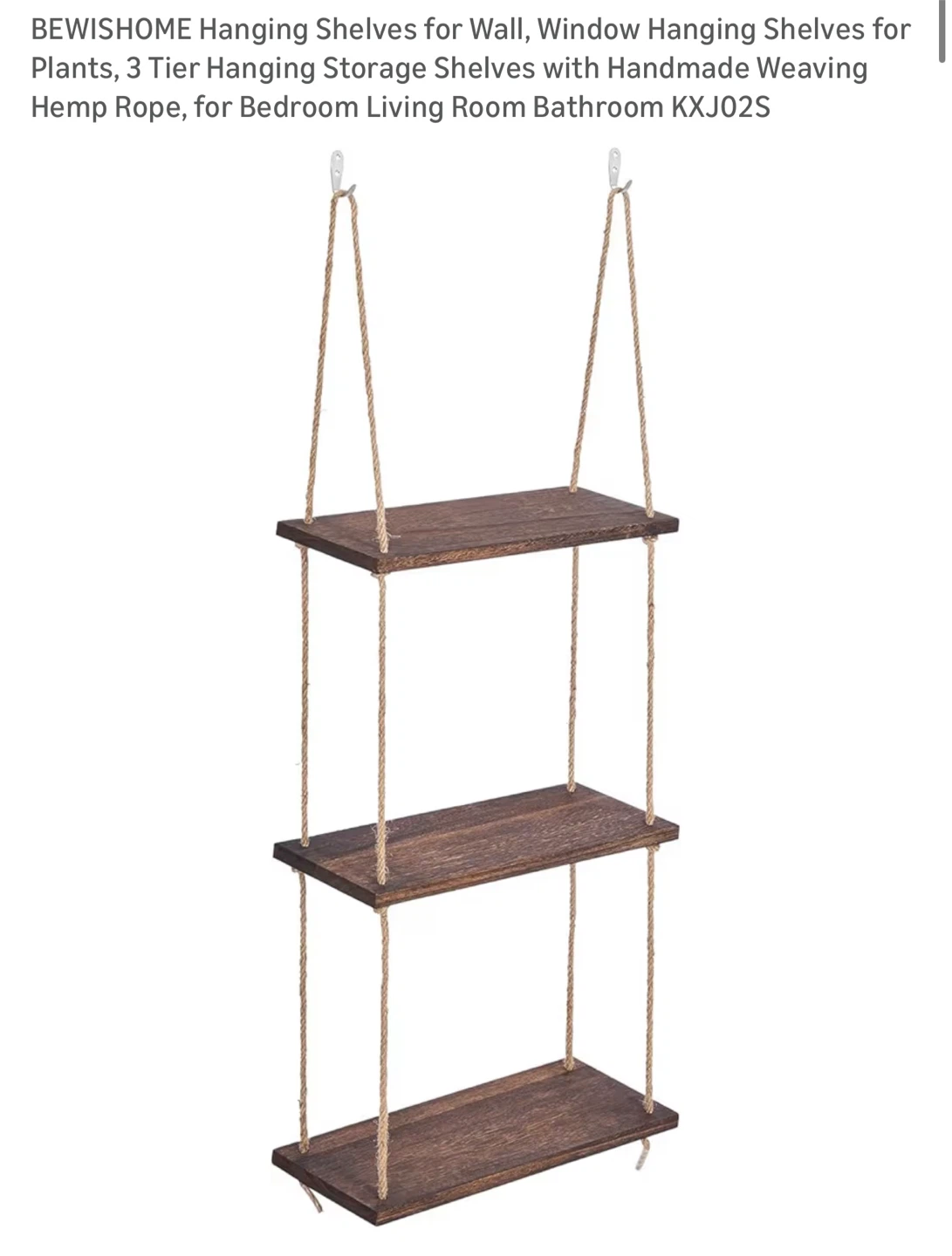 3-Tier Hanging Wooden Shelves – Rustic Style