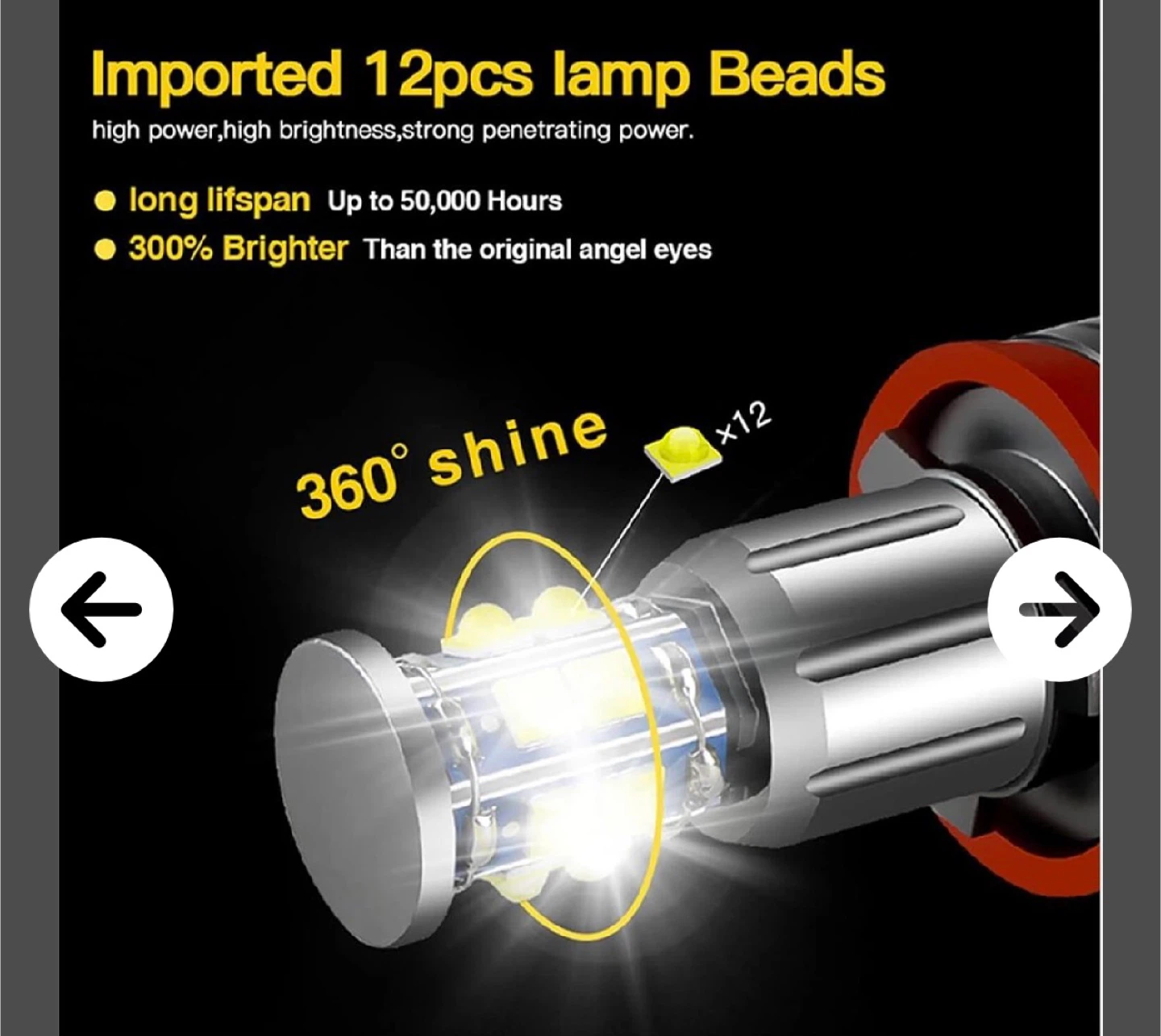 H8 LED Angel Eyes Halo Bulb Light Set - photo 3