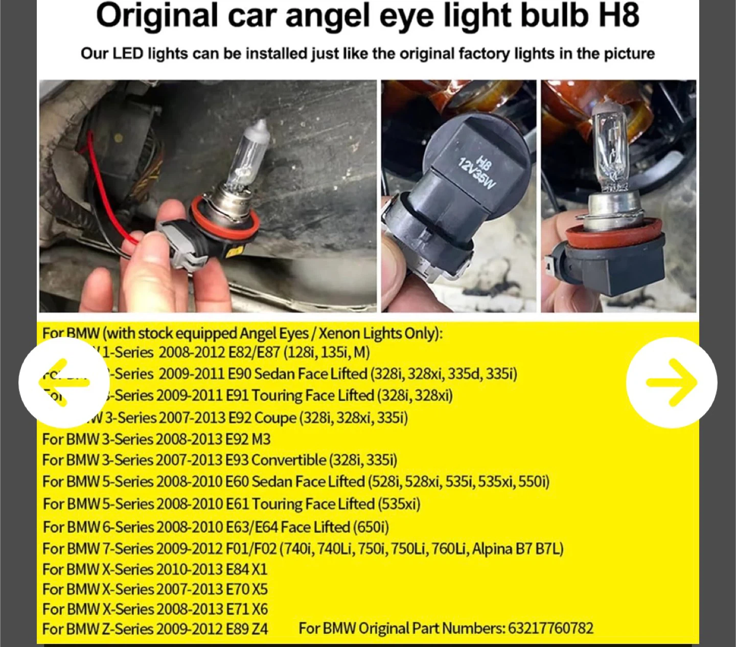 H8 LED Angel Eyes Halo Bulb Light Set - photo 2
