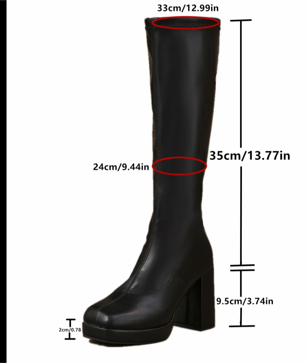 Black Platform Chunky Heel Knee-High Boots Size 255 (US 9) - photo 2